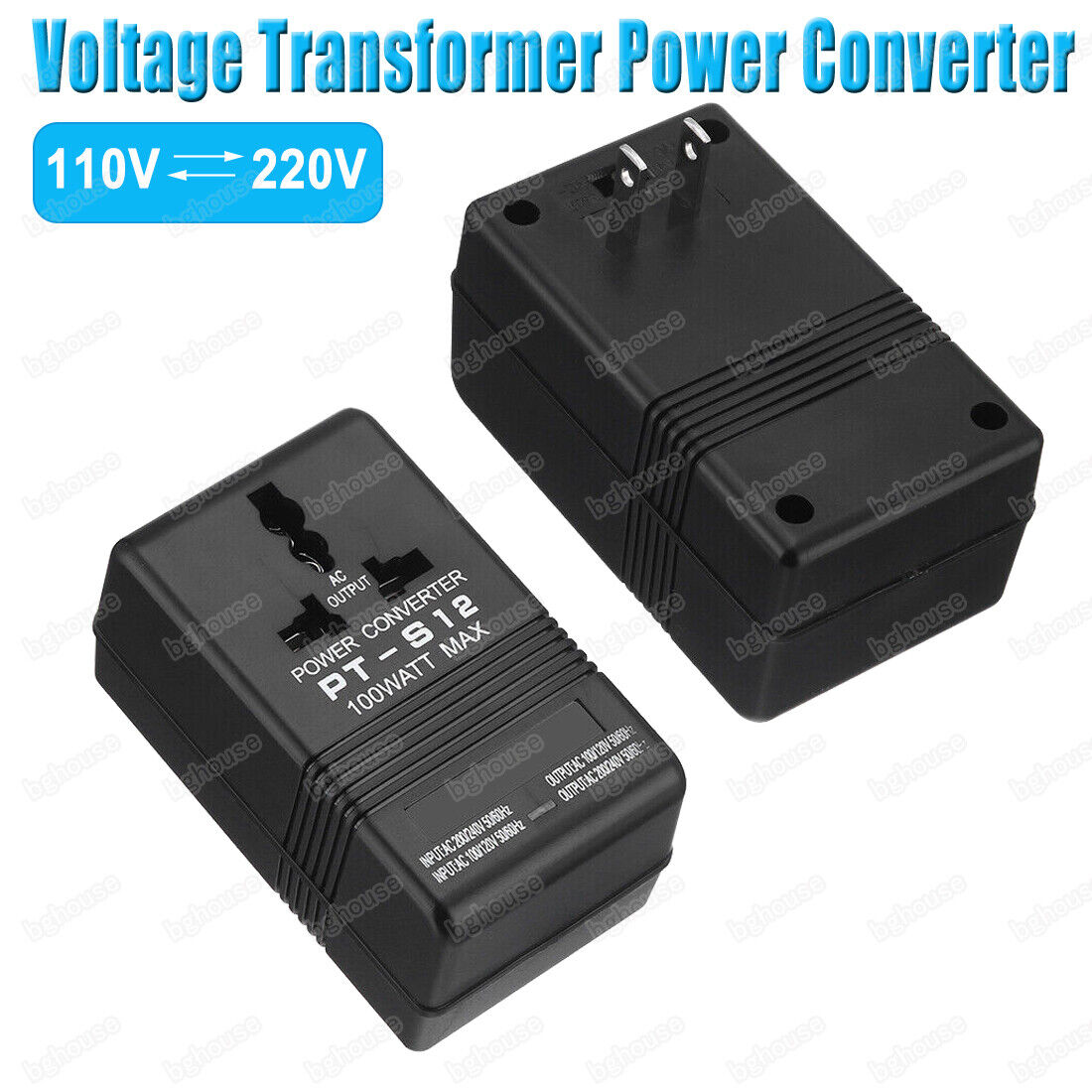100W AC 110V/120V to 220V/240V Dual Voltage Transformer Power Converter US Plug