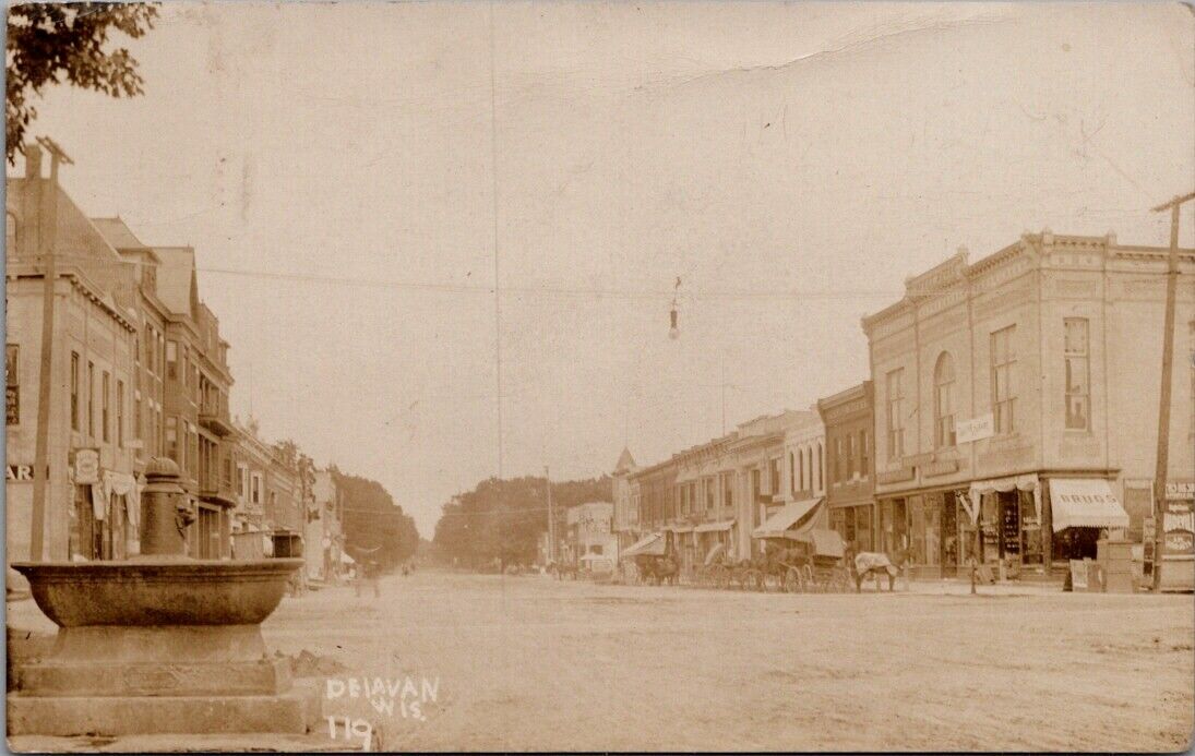 1910, Street View, DELAVAN, Wisconsin Real Photo Postcard
