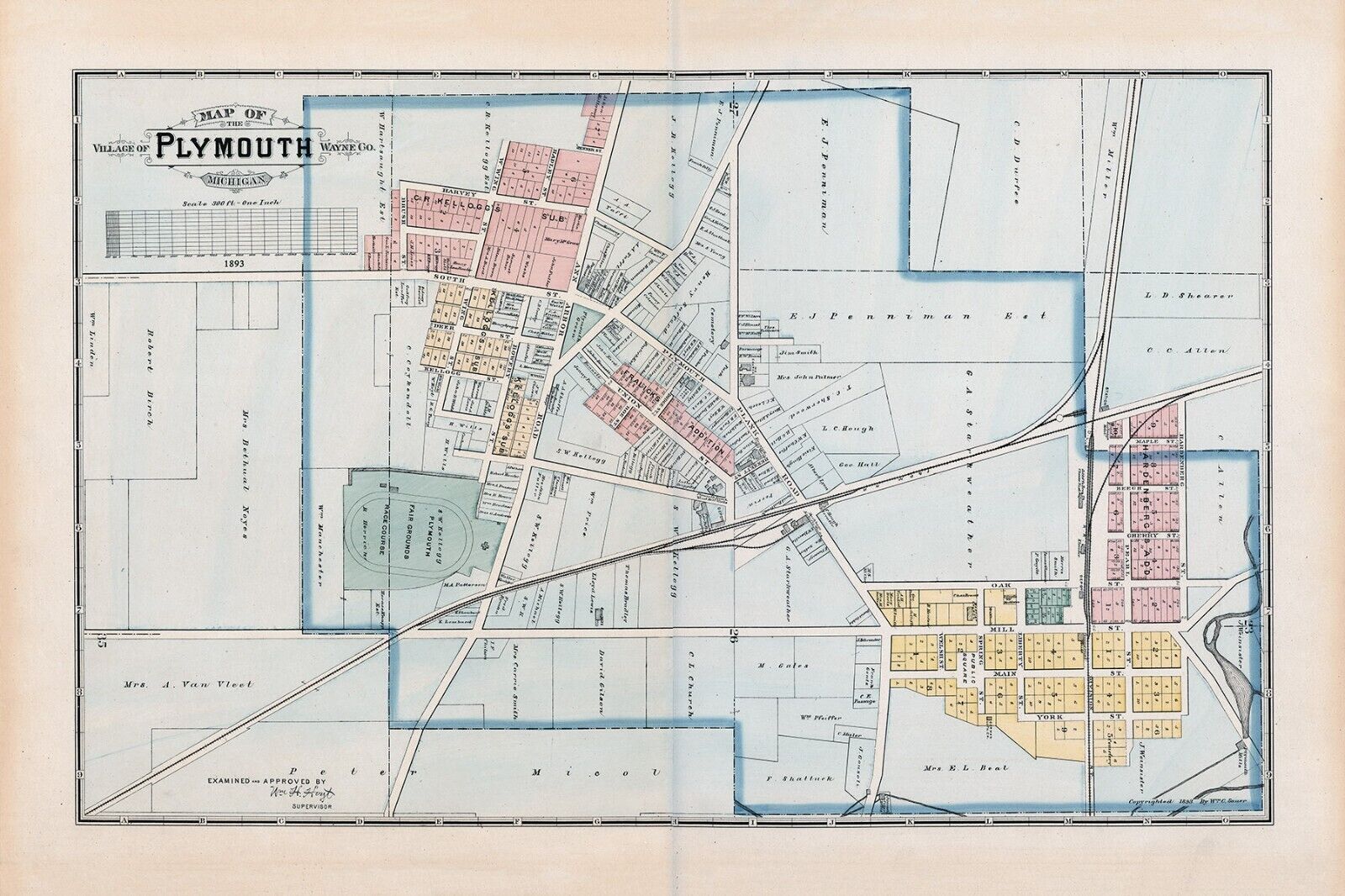 1893 Map of Plymouth Wayne County Michigan