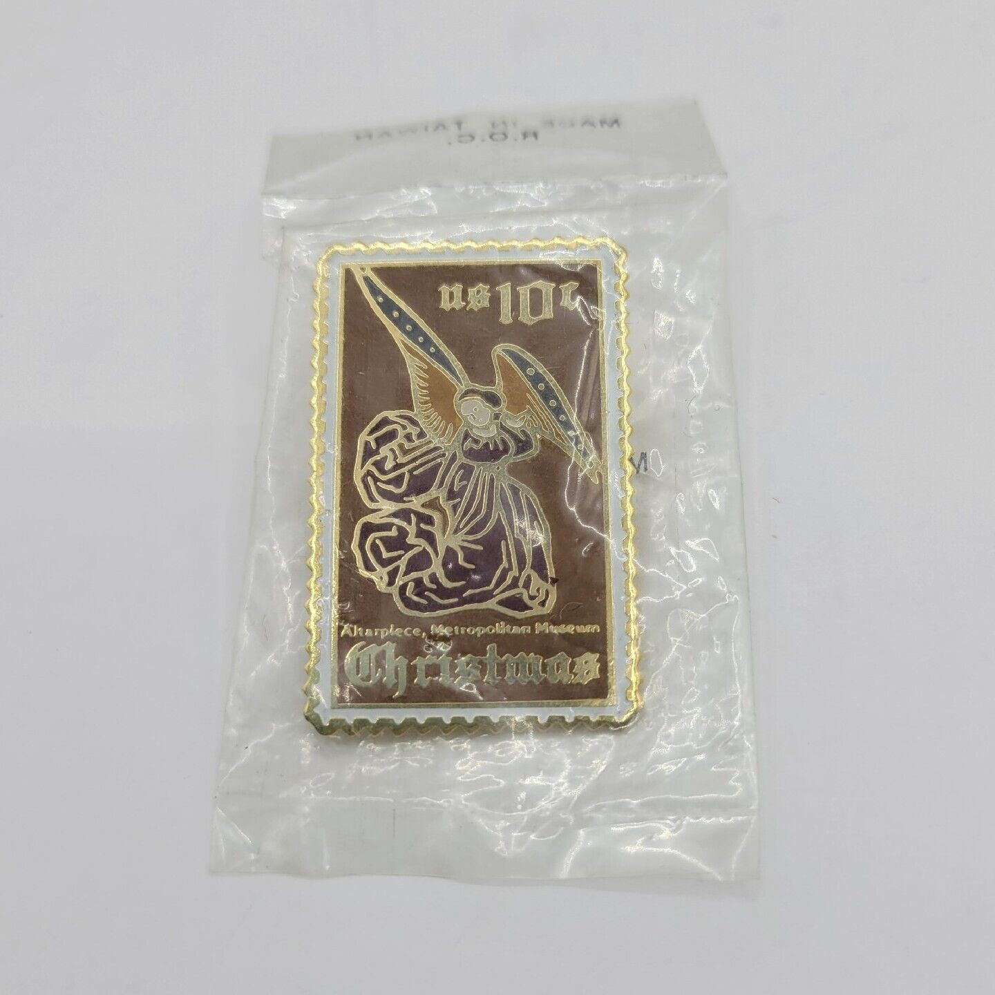 Vintage March Co Christmas Angel Holiday Postage Stamp Enamel Lapel Pin NIP
