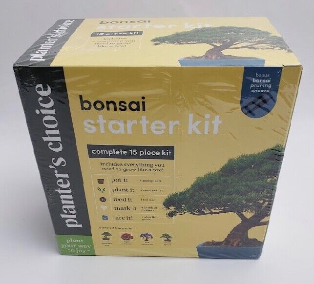 Planter\'s Choice Bonsai Starter Kit 15 Piece Pots Seeds Soil Disk Markers NIB