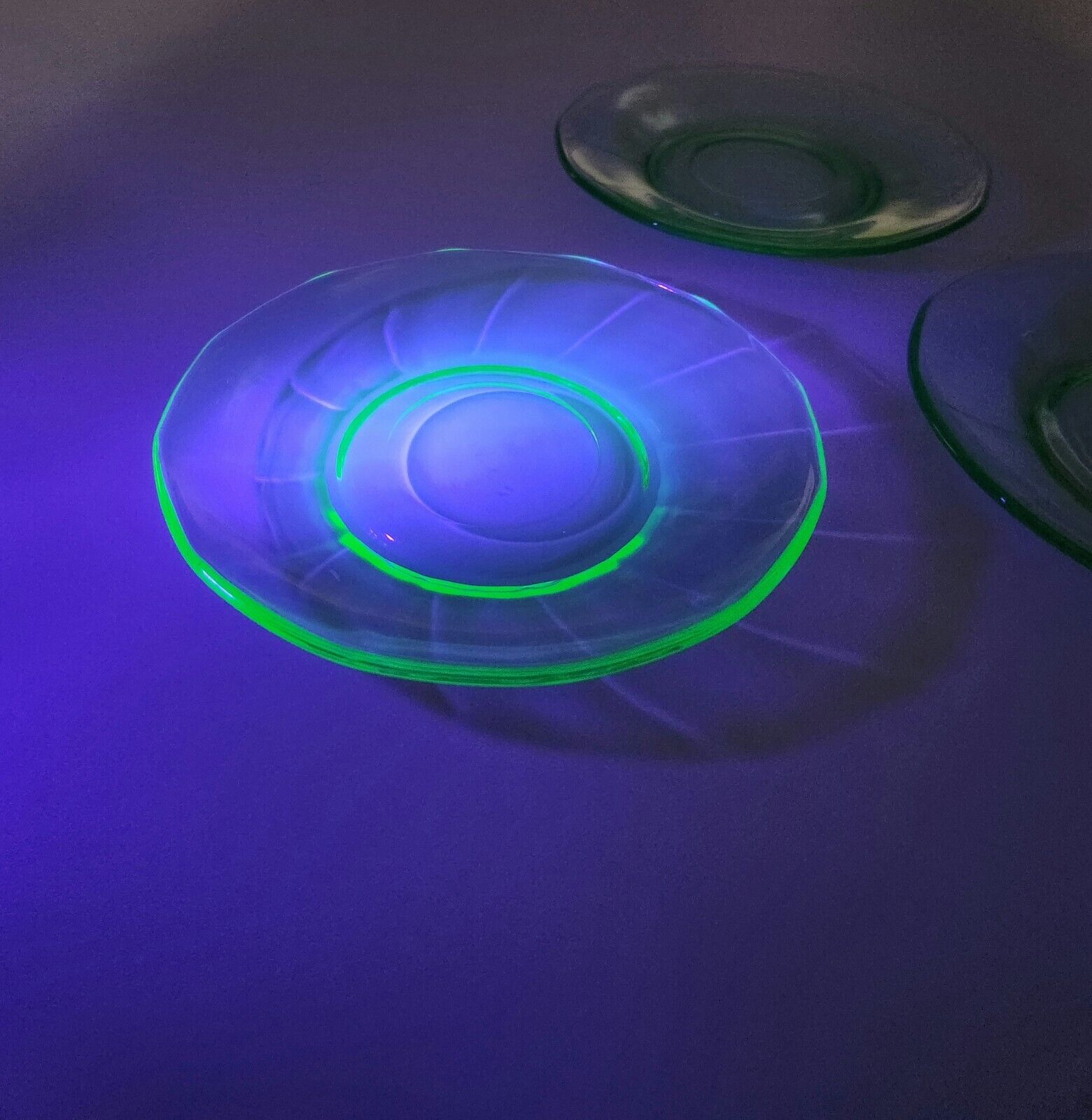 Uranium Glass Saucer / Dessert Plate - Depression Glass - Glows Under 365 + 395