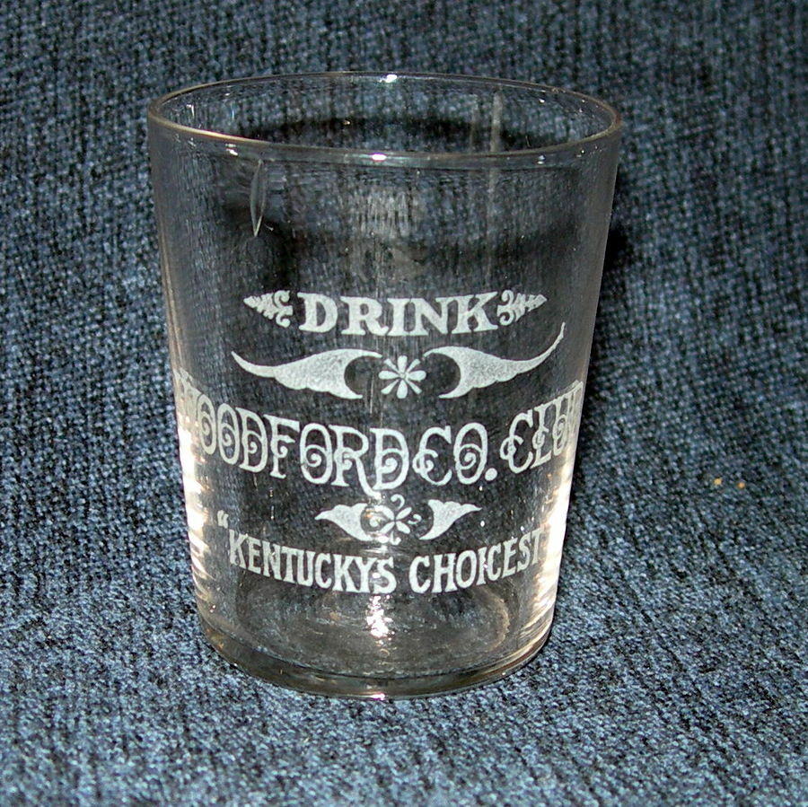 RARE Woodford Whiskey Pre-Prohib. Shot glass by: John Bardenheier Wine&Liquor Co