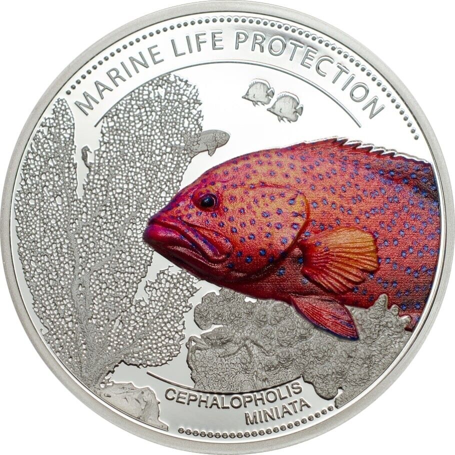 25g Silver Coin 2016 Palau $5 Marine Life Cephalopholis miniata Coral Hind Fish