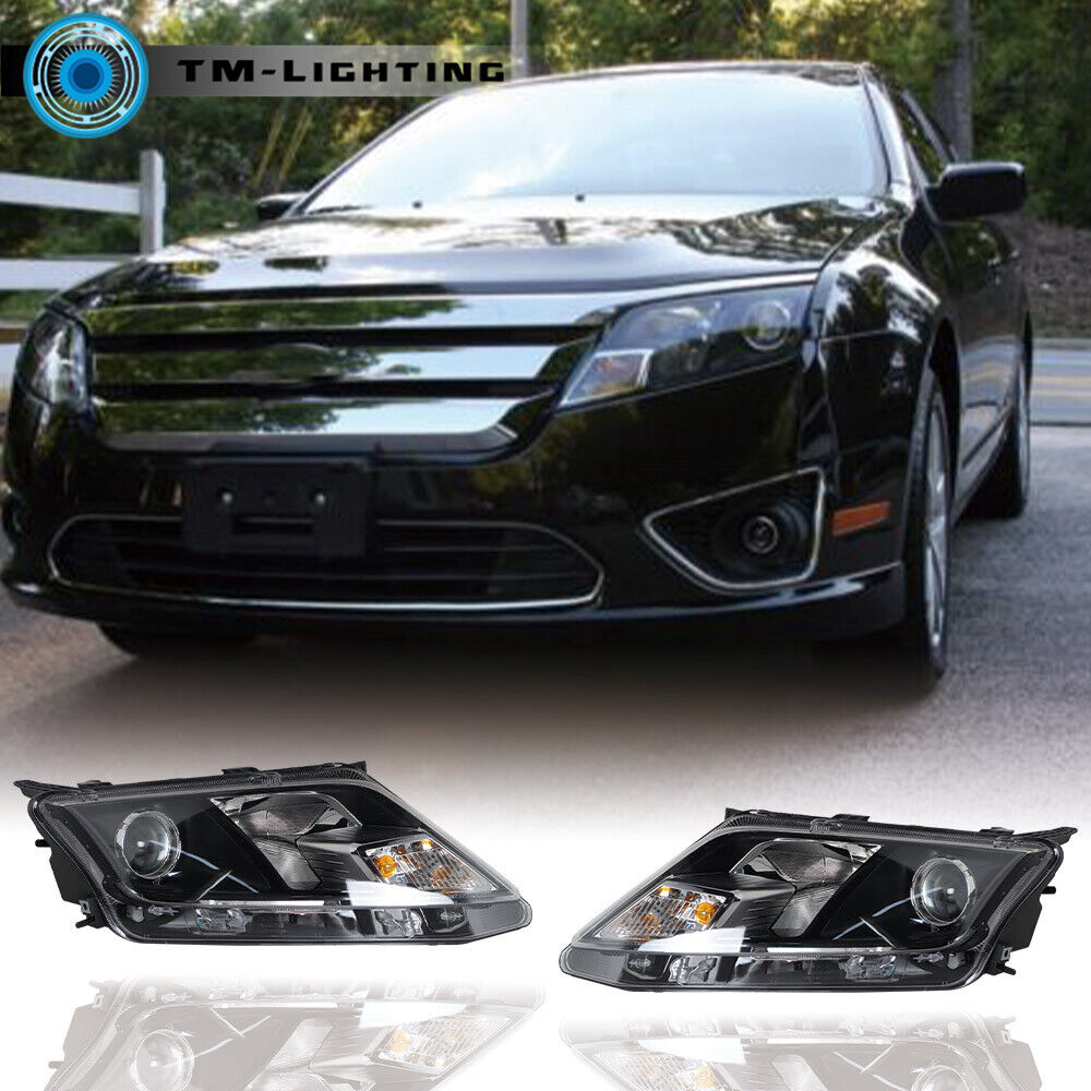 For 2010 2011 2012 Ford Fusion Left&Right Black Housing Headlight Headlamp Pair