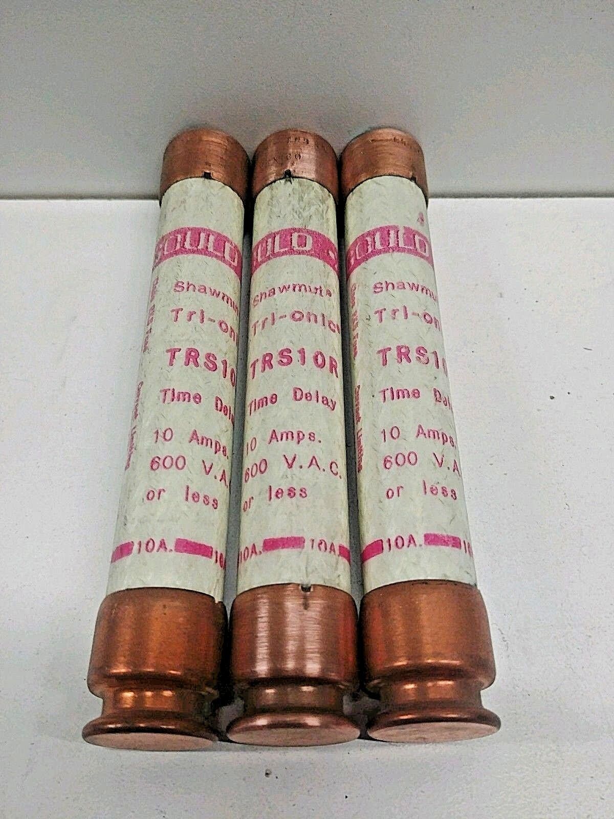 LOT OF (3) NEW OLD STOCK GOULD SHAWMUT 10 AMP 600V RK5 FUSES TRS-10-A