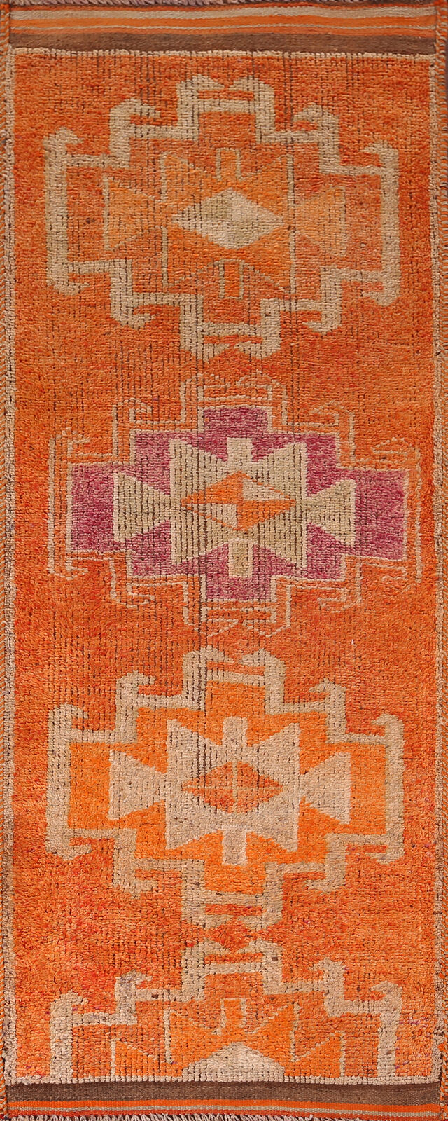 Orange Wool Oushak Oriental Runner Rug 4x10 Turkish Handmade Wool for Hallway