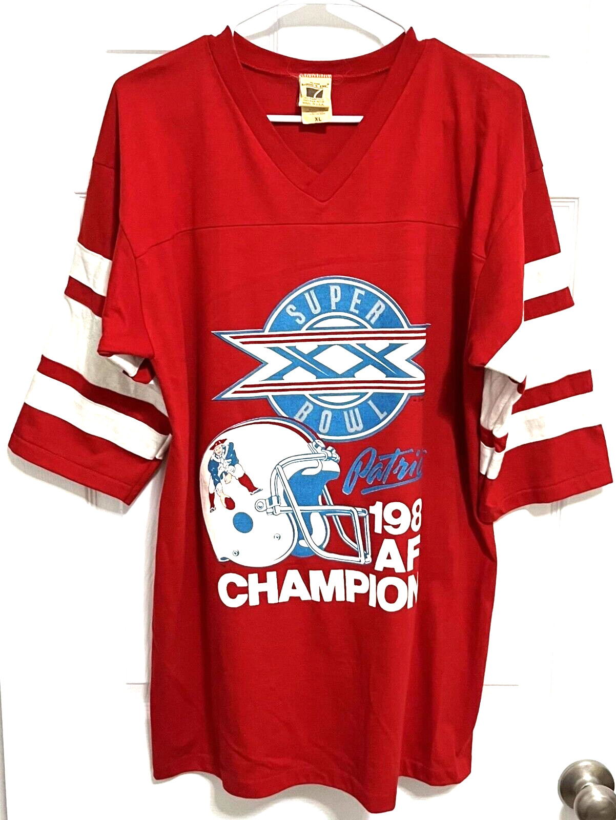 NEW ENGLAND PATRIOTS 1985 AFC Champs Men Sewn Sleeve T-Shirt Jersey XL Logo 7