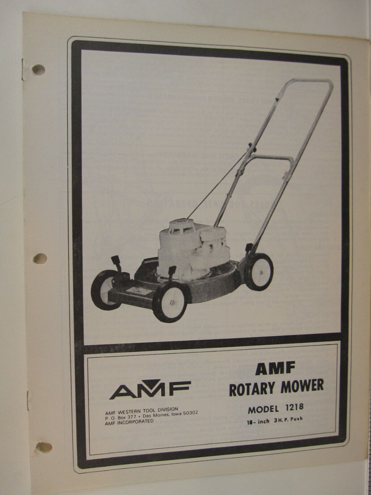 1970's AMF Western Owners Manual Rotary Mower Model 1218   BIS
