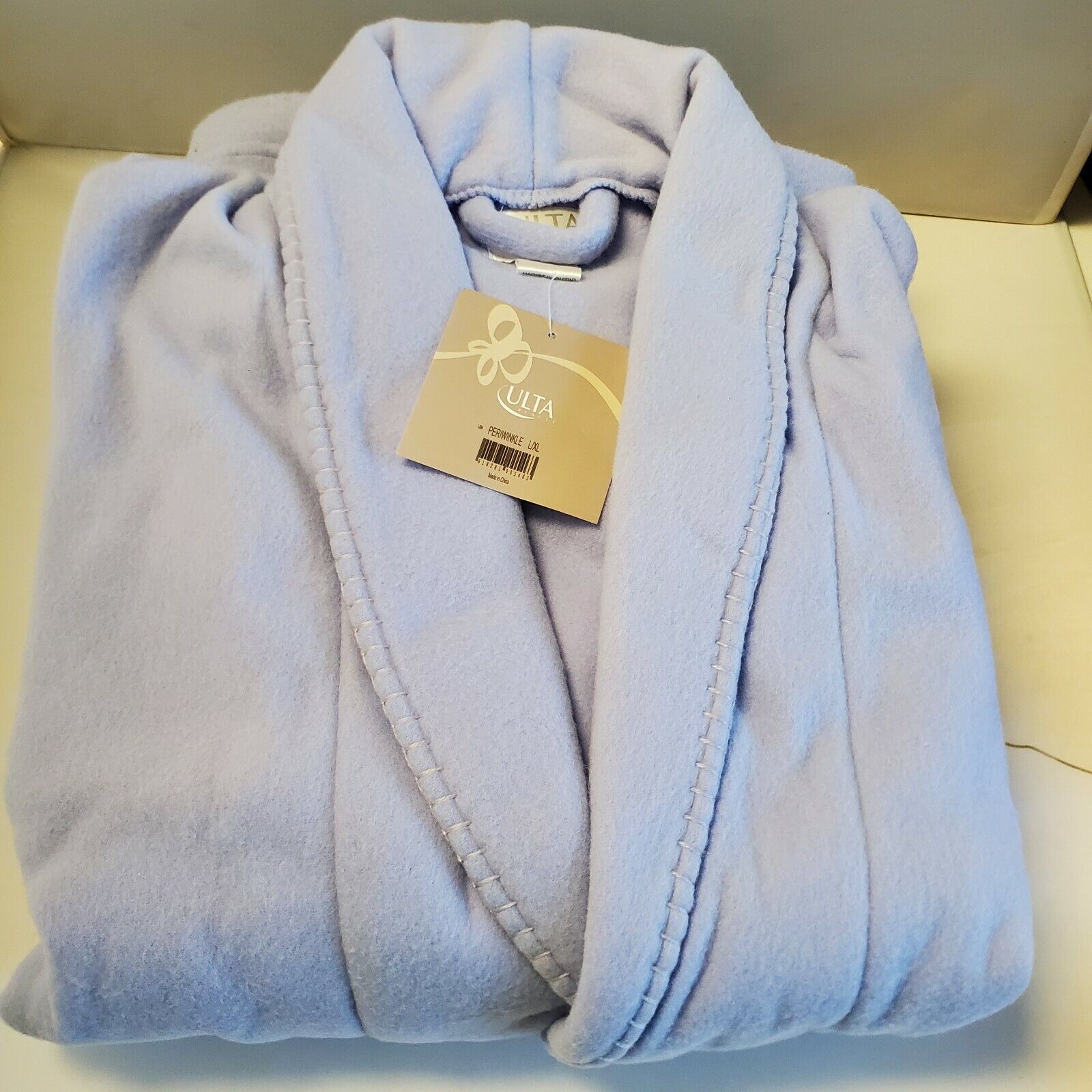 Ulta Beauty Intimates Sleepware Blue Robe  Wrap Belt Shawl Collar Plush  New L/X