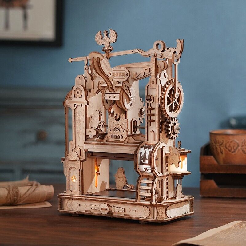 ROKR 3D DIY Wooden Puzzle LK602 Printing Press Mechanical ModelKit Toy Xmas Gift
