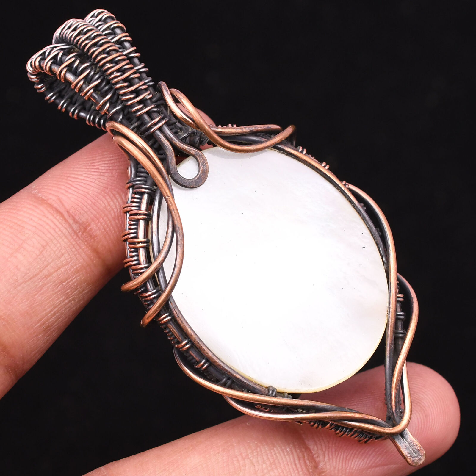 Mother Of Pearl Gemstone Copper Wire Wrapped Handmade Jewelry Pendant 2.76\