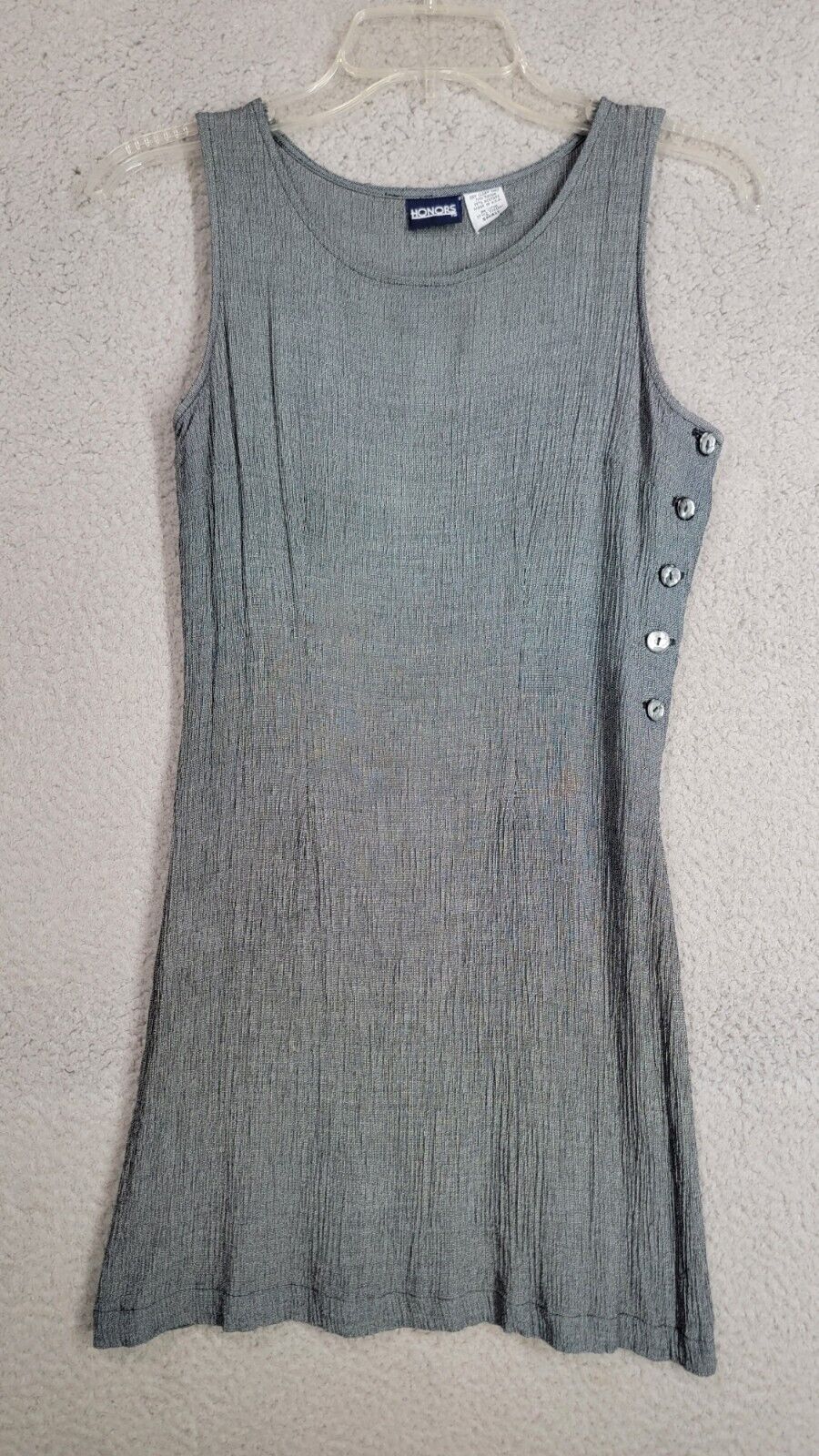 Vintage 90s Sheath Dress Small Grey Honors Sleeveless Casual Button Side
