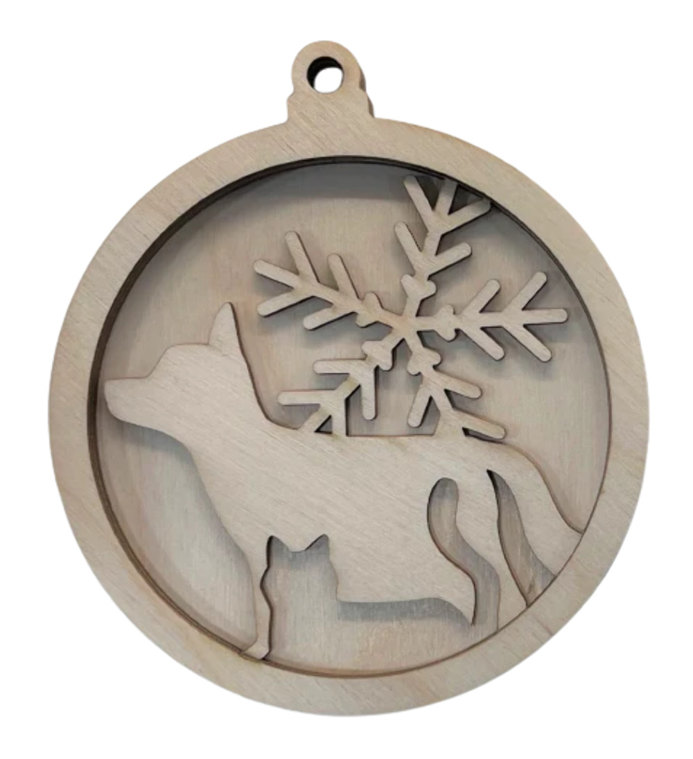 Christmas Dog & Cat Ornament 3 Pieces Laser Cut Out Unfinished ORN80