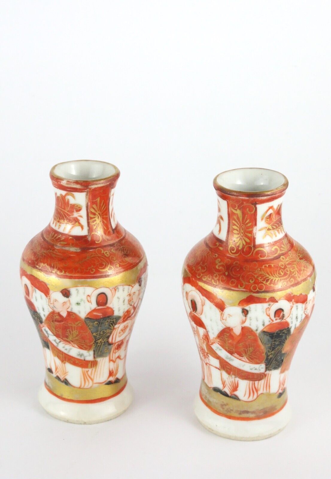 Pair Of Miniature Antique Japanese Kutani Scholar Vases