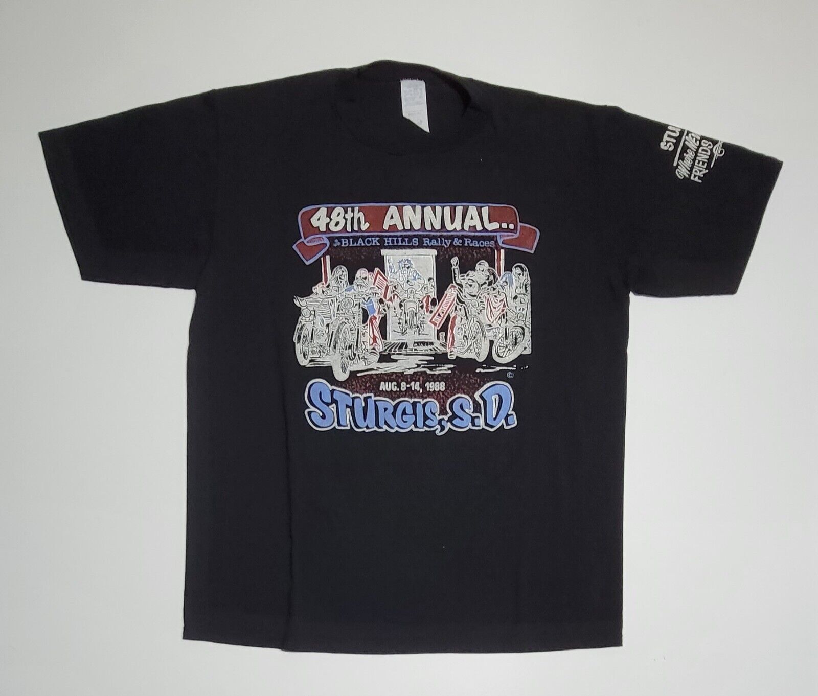 Vintage 1988 Sturgis Rally Men\'s XL Biker Double-Sided T-Shirt Black Hills