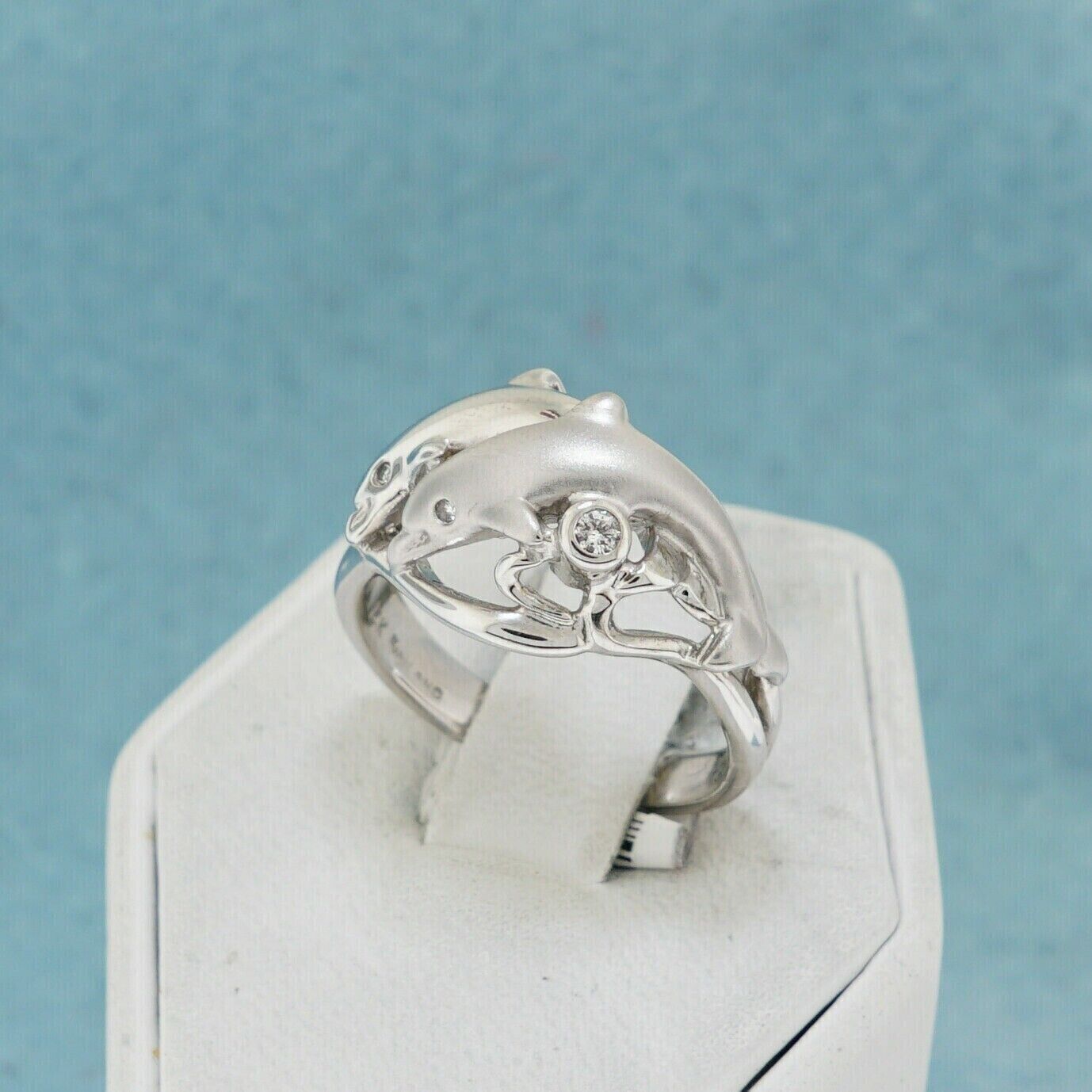 14K White Gold Dolphin Curved 2Ct Round Diamond Lab-Created Ring Surprise Gift