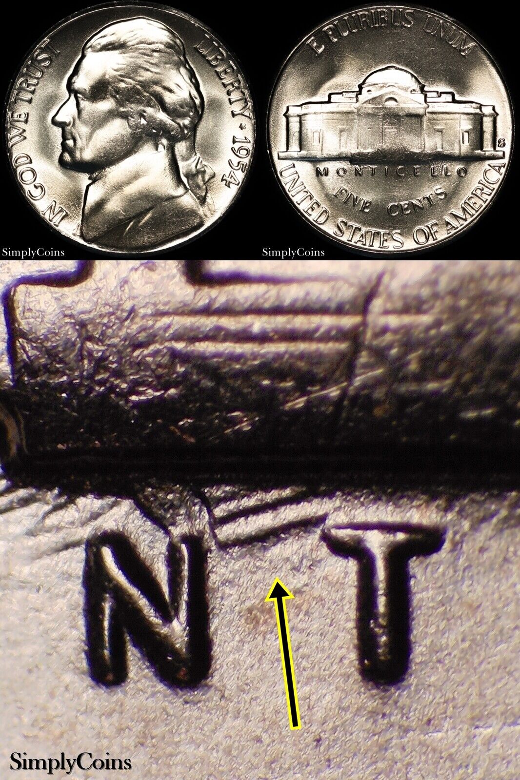 1954-S DDR FS-801 Jefferson Nickel BU Uncirculated Doubled Die Reverse Coin MQ