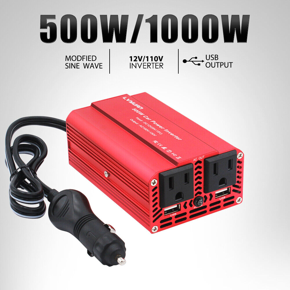 500W Car Power Inverter DC 12V To AC 110V 120v adapter Converter 2 usb 2 AC