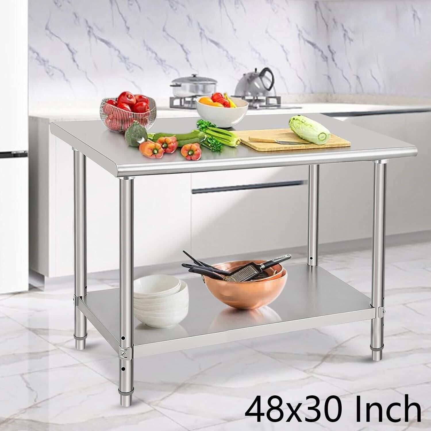 Food Prep Stainless Steel Table 48x30 Inch Commercial Workstation w/ Undershelf