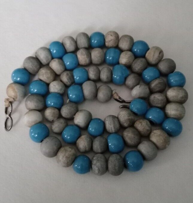 OLD Native American CHIEF Trade Beads? Stone & Glass Sterling Hook Necklace 