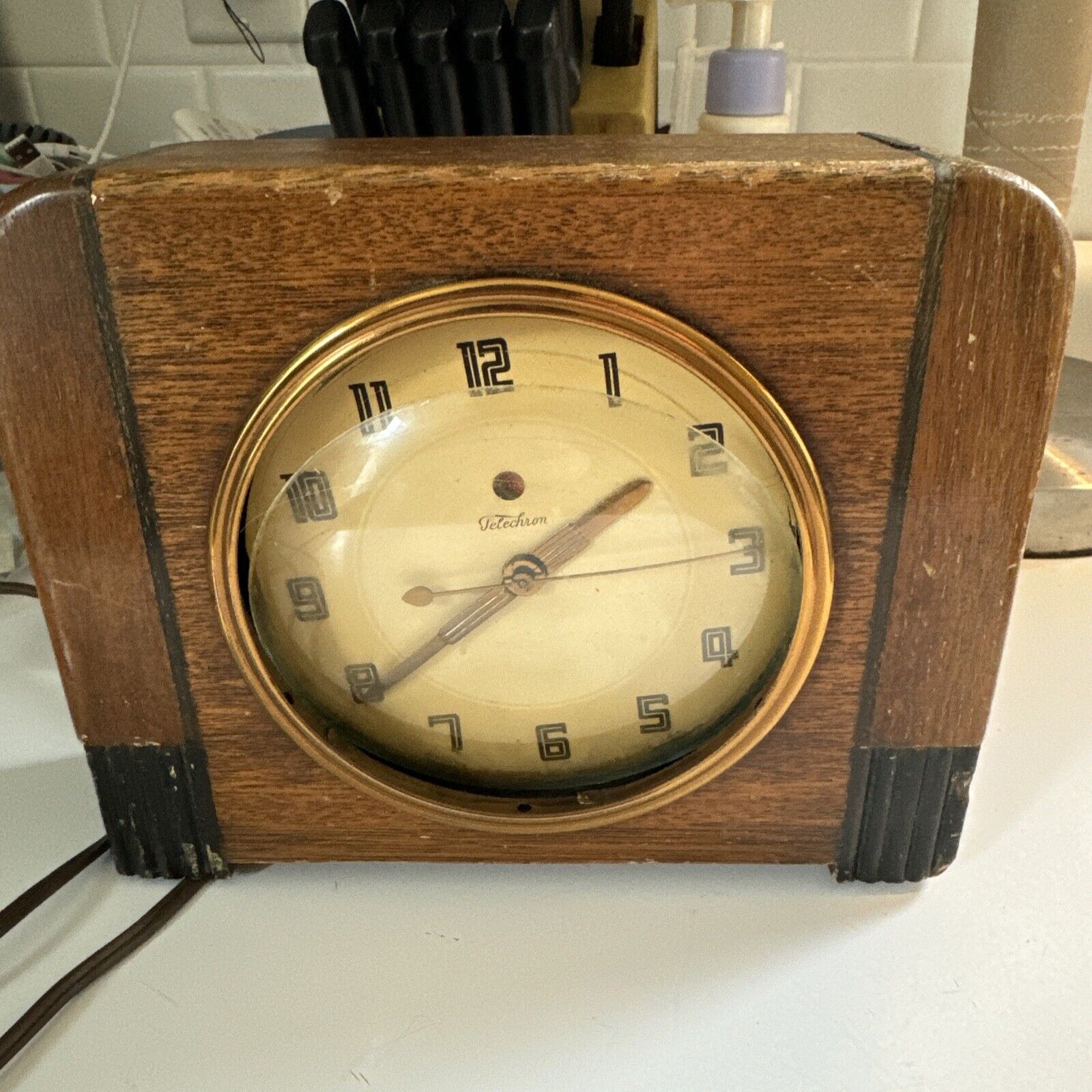 Vintage Telechron Electric Mantle Clock- Works But Needs Face Repair.