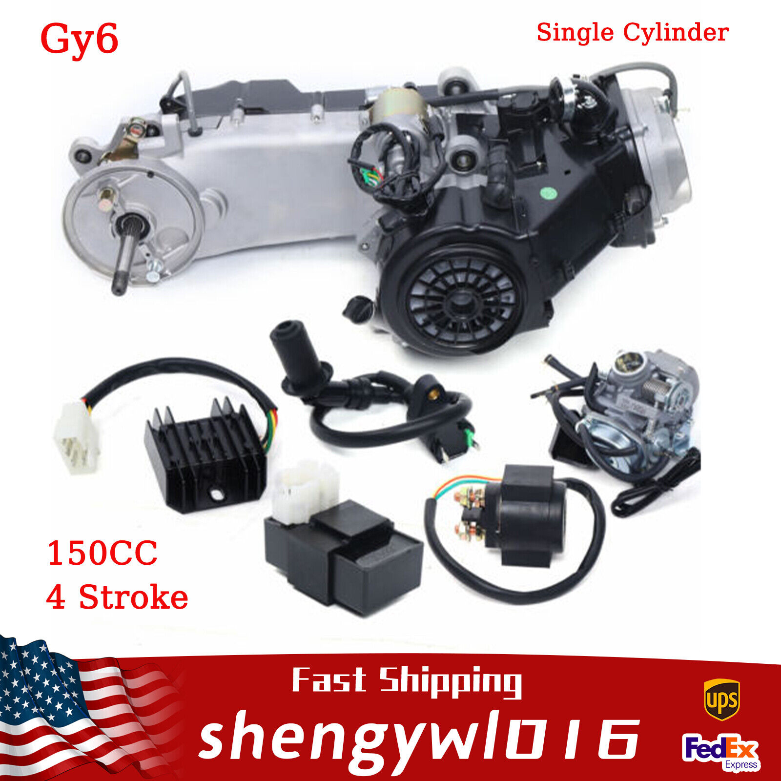 150CC 4 Stroke Long Case Complete Engine GY6 Scooter ATV Go Kart CVT Engine New