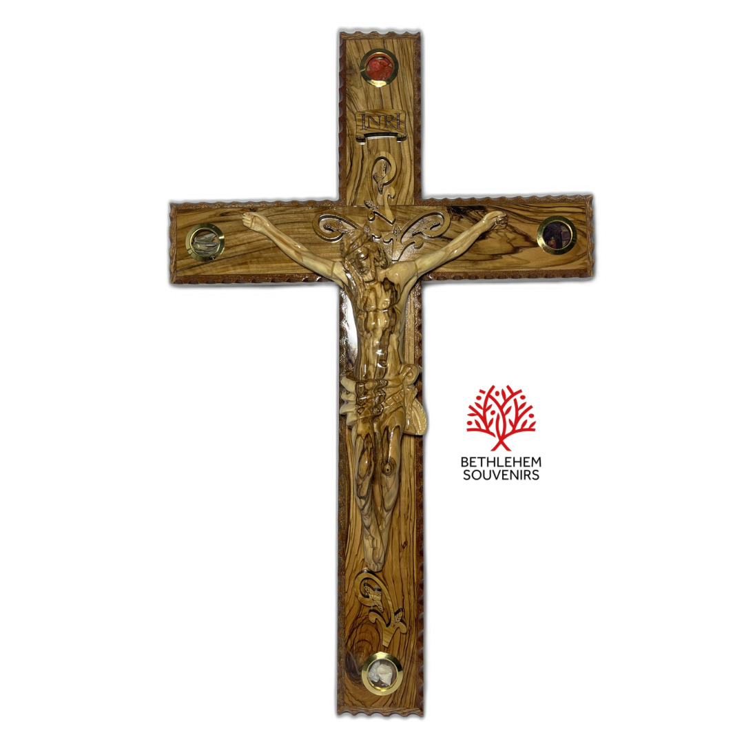 Huge Olive Wood 21Inch Crucifix Cross Artistic Hand Made Bethlehem Christian Art