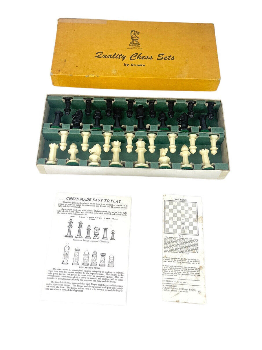 Vintage DRUEKE Quality Chess Sets by Drueke No. 34 Original Box COMPLETE Set