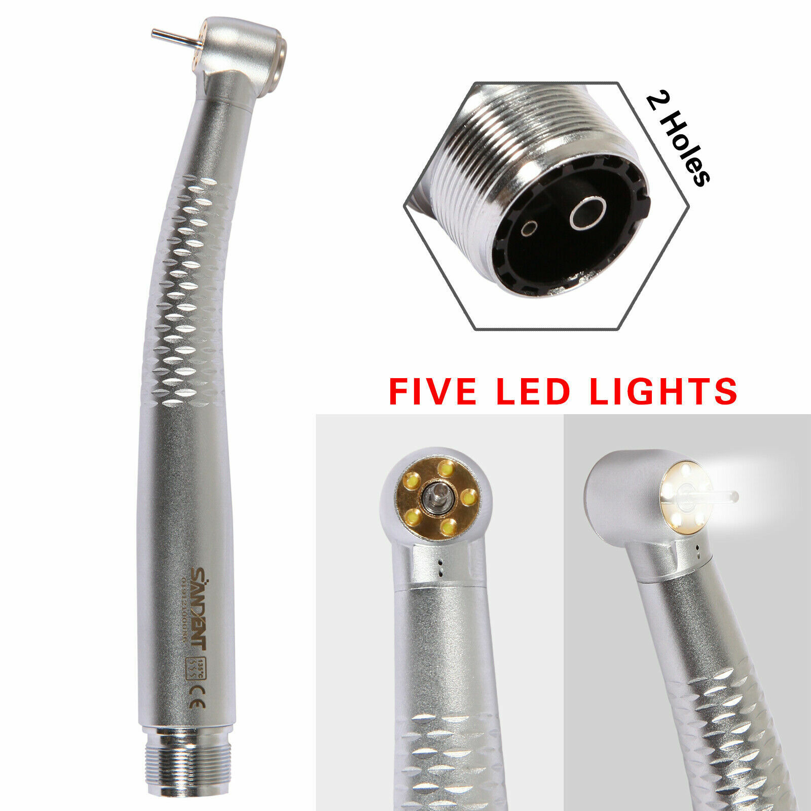 NEW 5 Light Dental LED E-generator Fiber Optic Handpiece 2Holes B2 SALE
