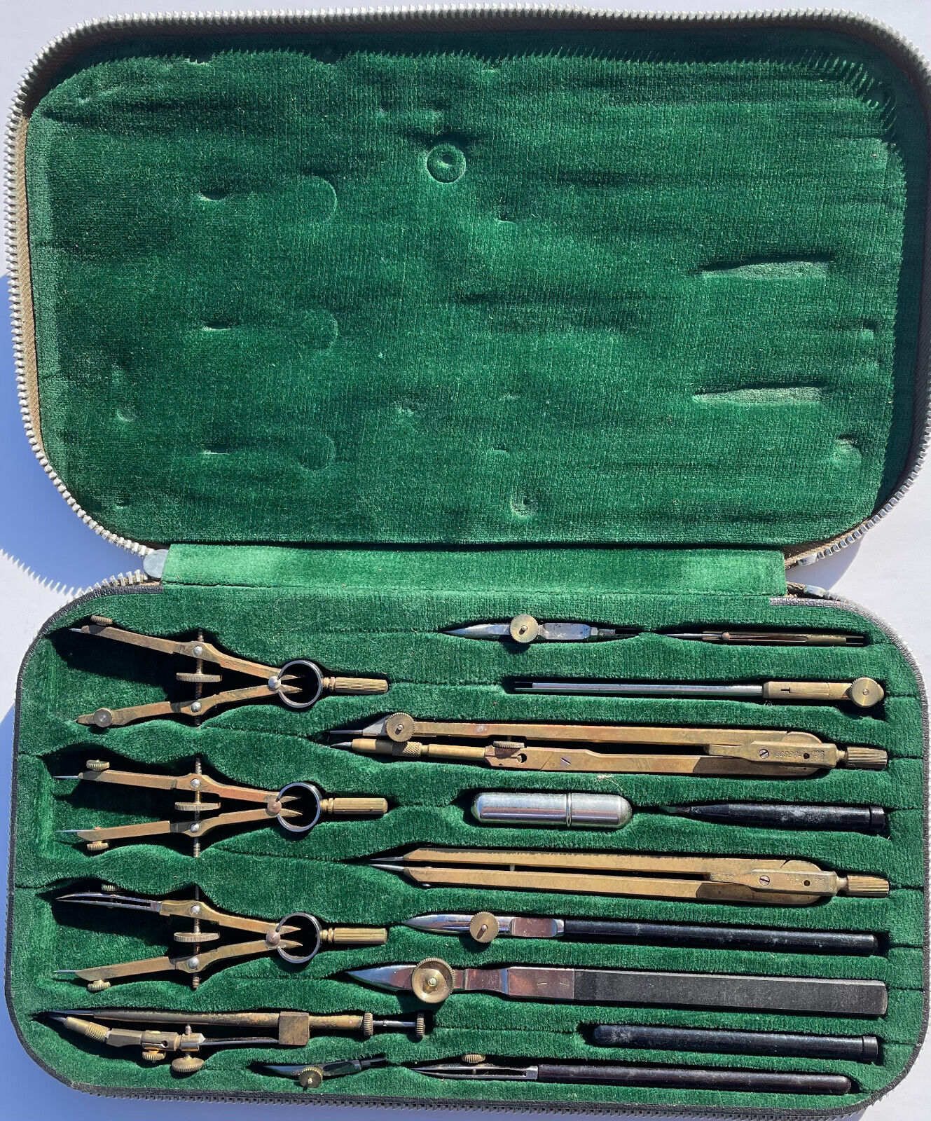Vintage Complete 15 Piece Dietzgen Drafting Set With Hard Shell Case