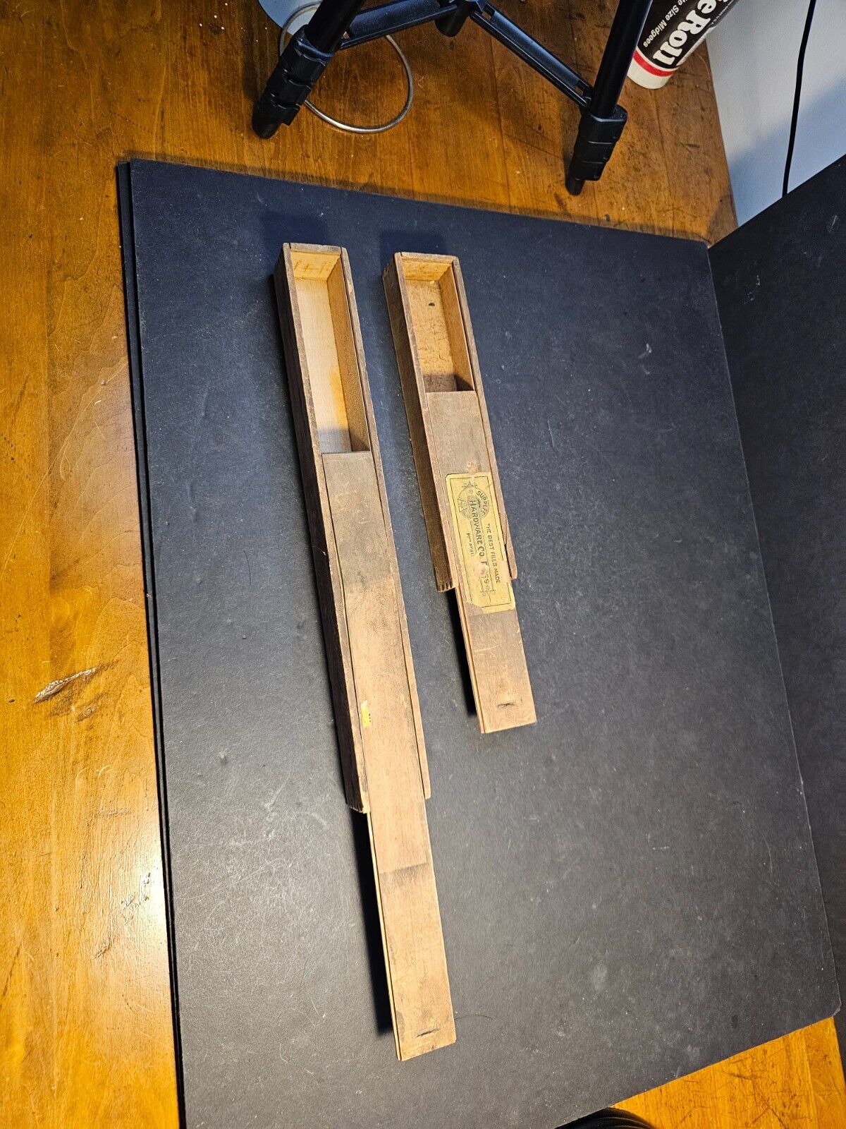 2 Wood instrument boxes/dated  1901/ box joints/