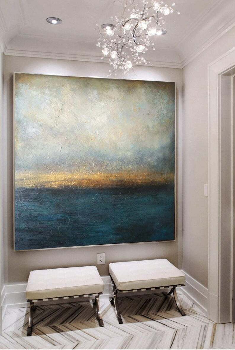 Sea Abstract Painting Blue Abstract Painting Gray Painting Sunset Painting