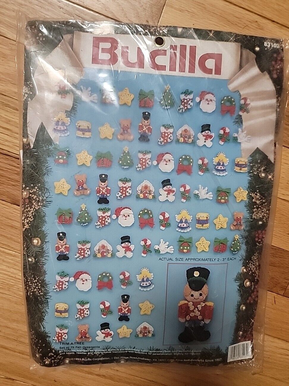 Bucilla Christmas Ornaments 1993 Jeweled Felt Embroidery Kit  Trim-A-Tree Set 75