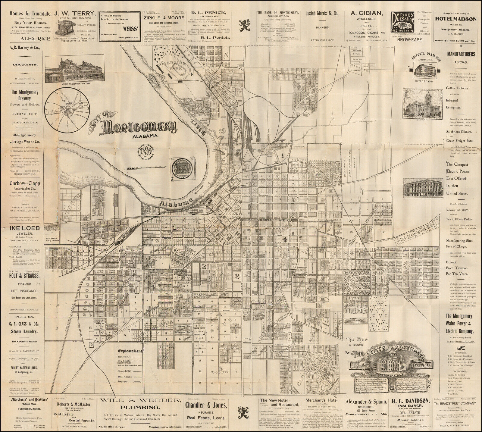 1899 Map of Montgomery Alabama American History Decor Poster Print