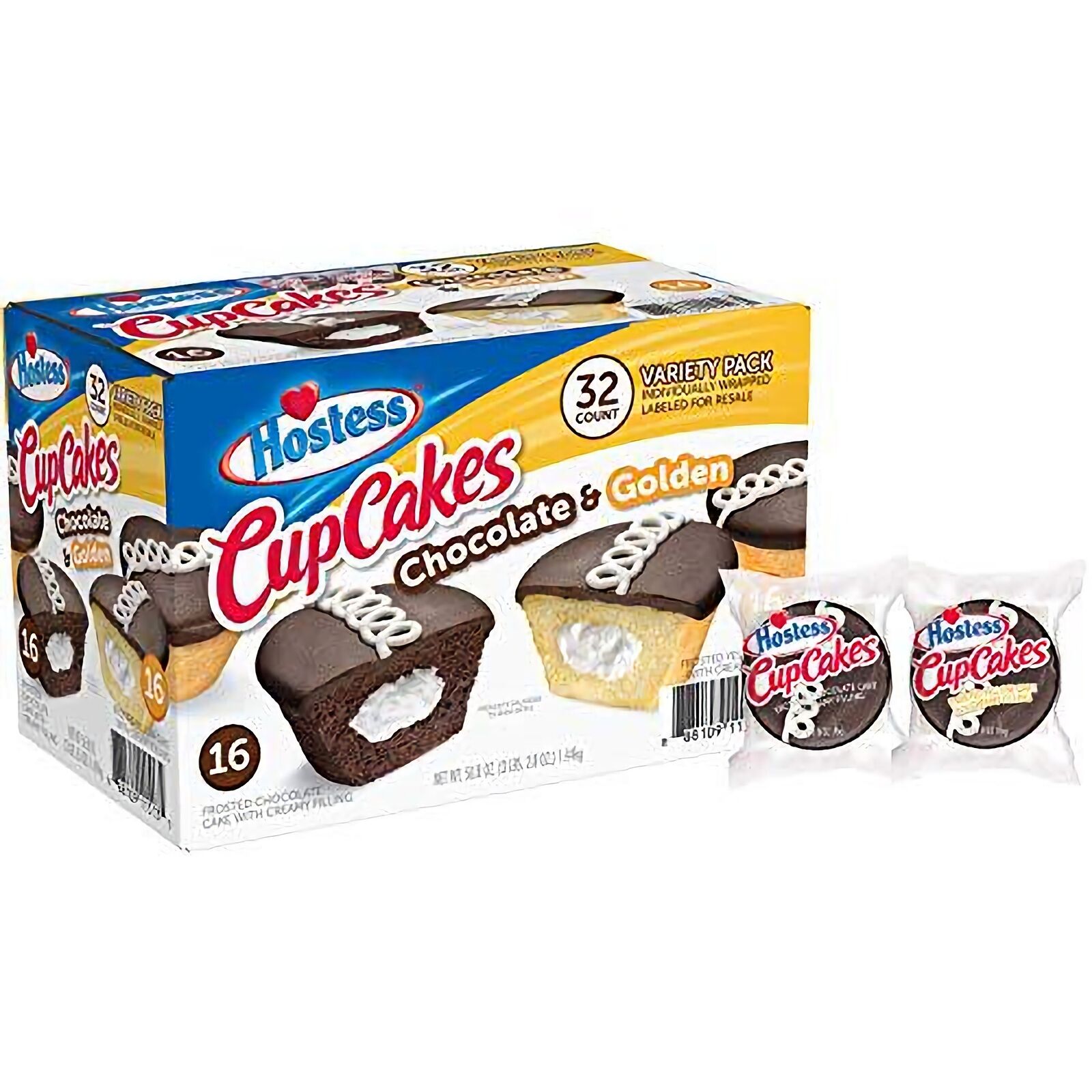 Hostess Chocolate Cupcakes & Golden Cupcakes Variety Pack (32 Ct.)