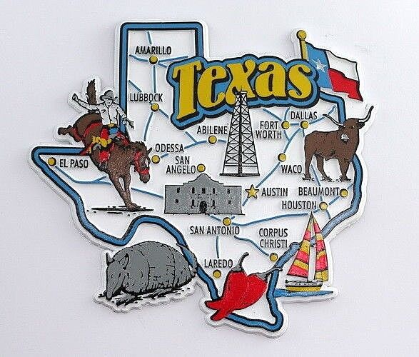 TEXAS STATE MAP AND LANDMARKS COLLAGE FRIDGE COLLECTIBLE SOUVENIR MAGNET