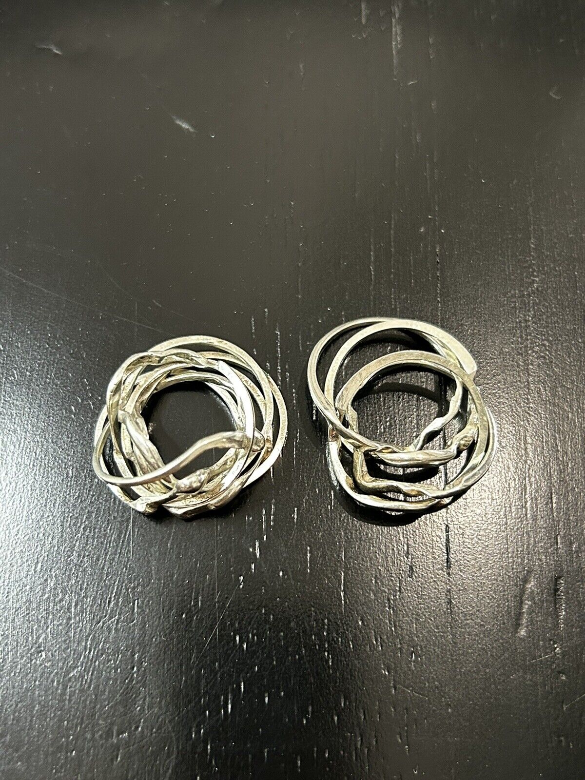 2 Vintage Sterling Silver 6 & 4 Piece Puzzle Ring Wire Wrapped Handmade Size 9