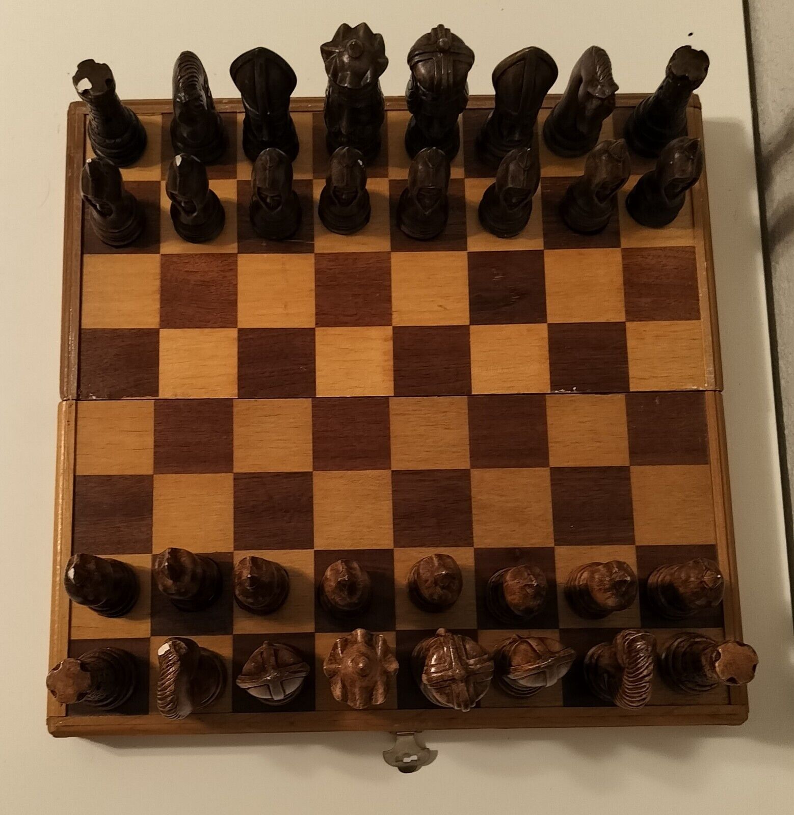 Vintage Antique Bisque Arnel Gothic Complete 32 Piece Chess Set