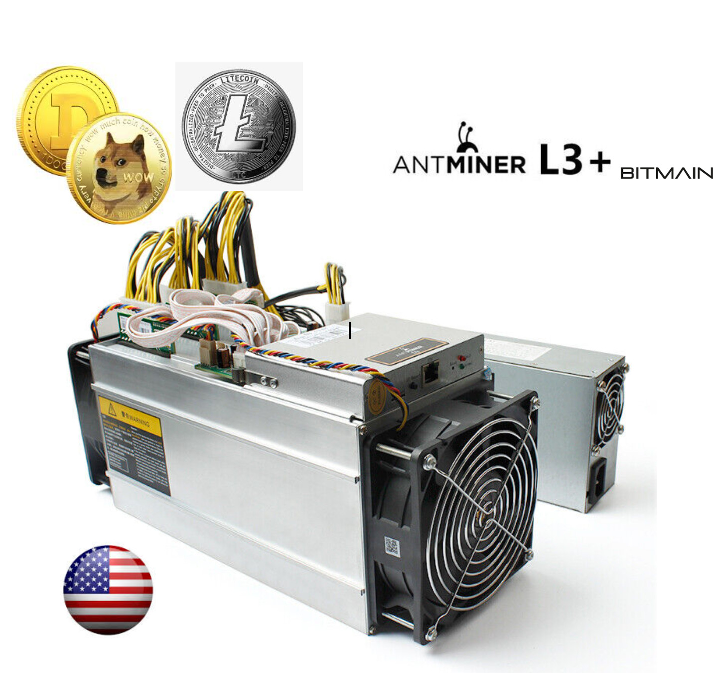 Bitmain Antminer L3+ SCRYPT Mining 504 MH/s ASIC Litecoin DOGECOIN Hashing + PSU