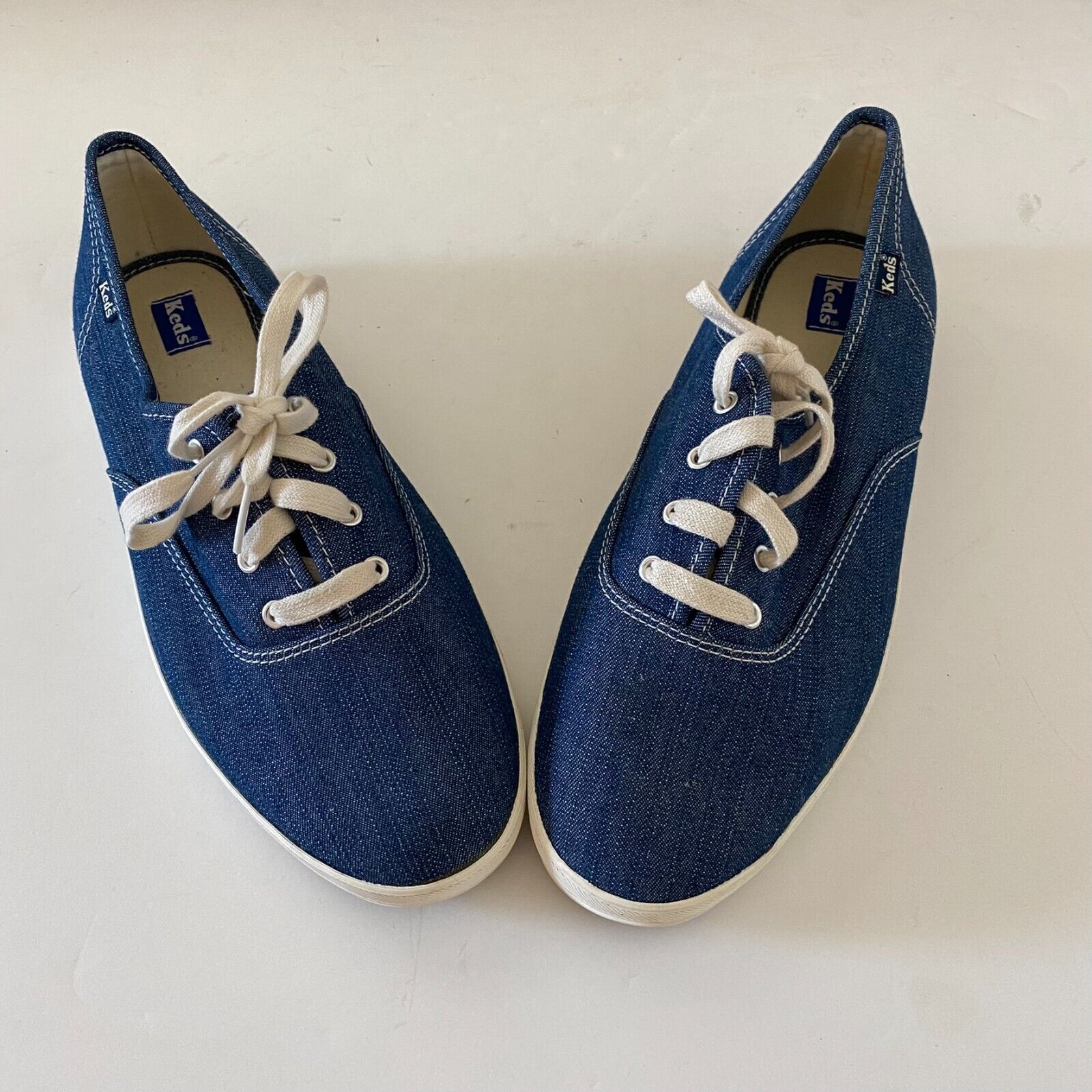 Vintage Keds Women Size 10 Sneakers Blue Denim Low Indigo Lace Up Casual Shoes