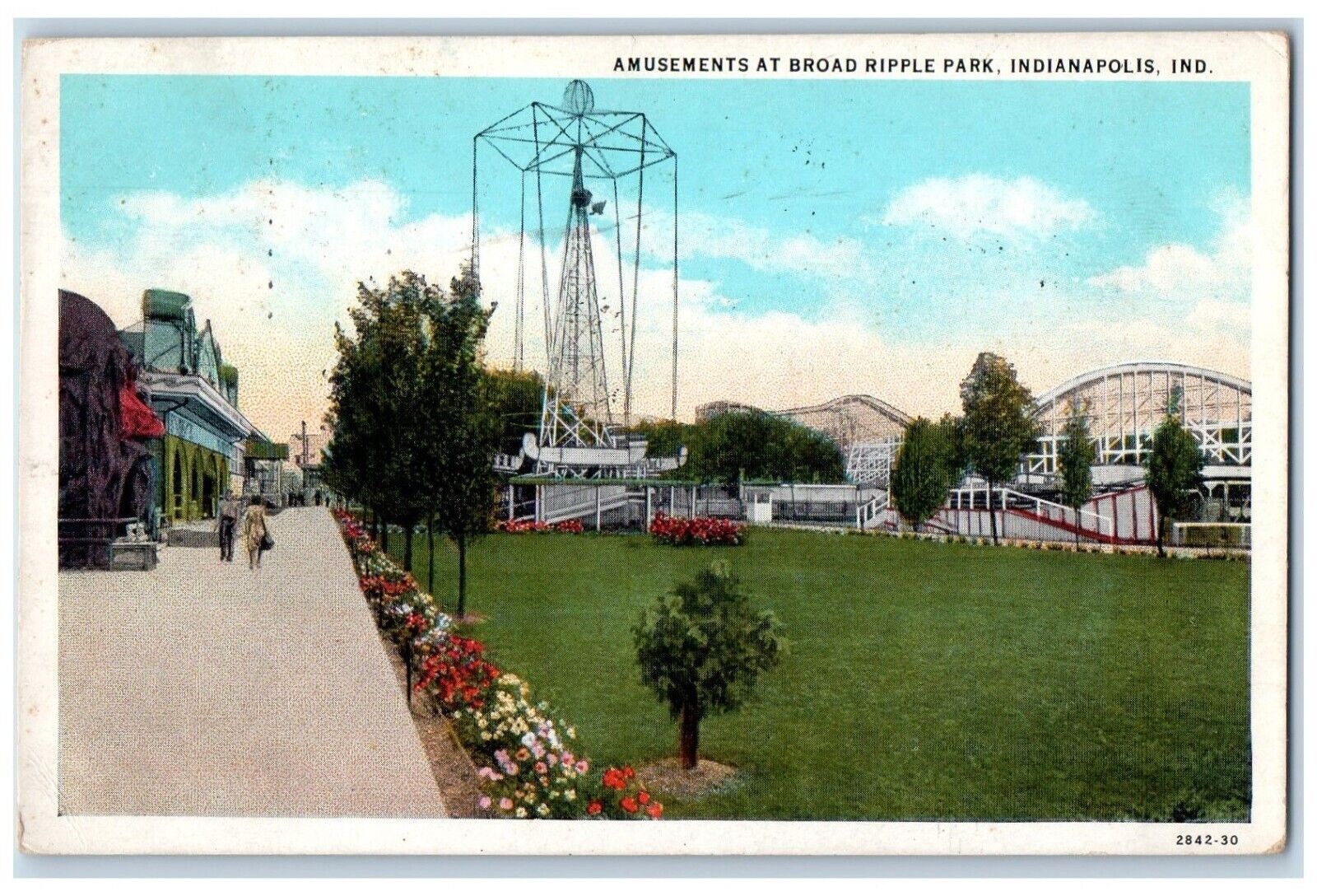 1933 Scenic View Amusements Broad Ripple Park Indianapolis Indiana IN Postcard