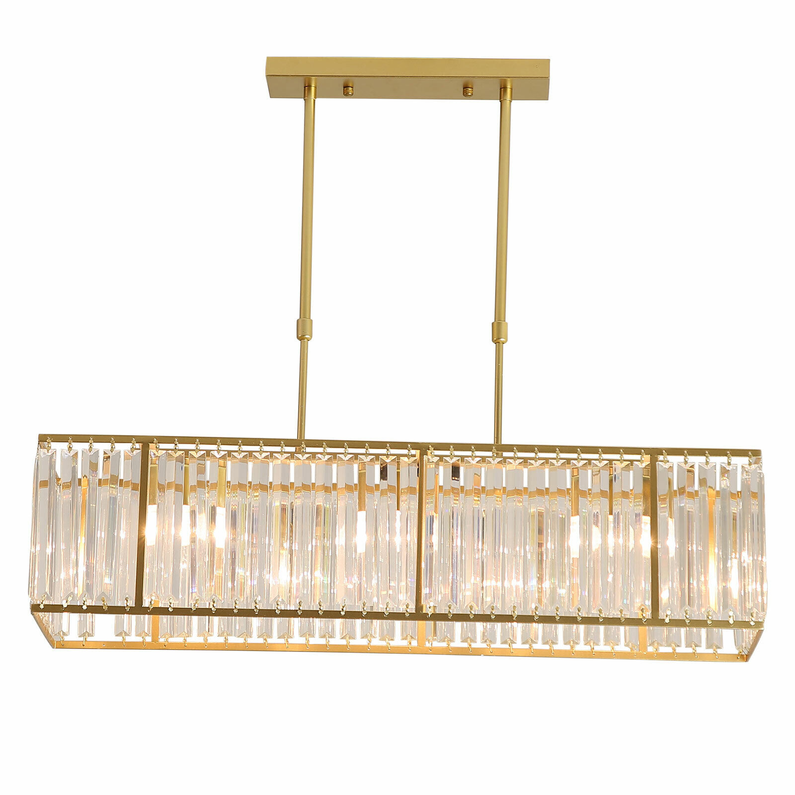 Rectangle Crystal Chandelier Gold Frame Pendant Ceiling Lighting Fixture 4 Lamps