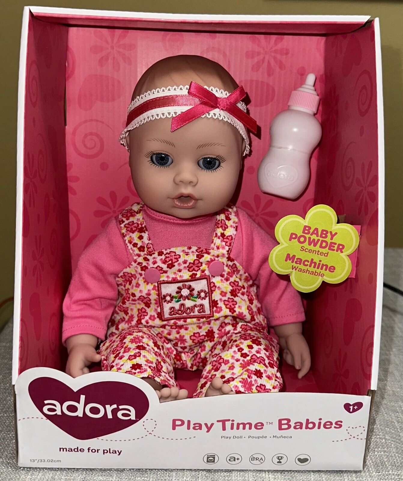 Adora Play Time Baby Flower Print Baby Doll With Bottle New