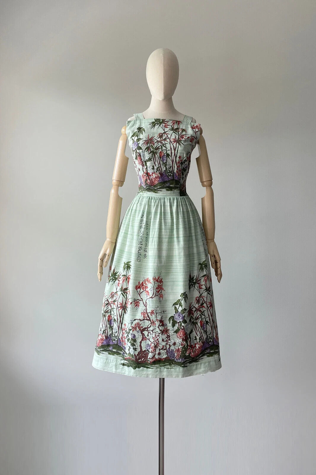 Vintage 50s 1950s Scenic Novelty Print Jute Song by Millworth Print Dress XS/S 