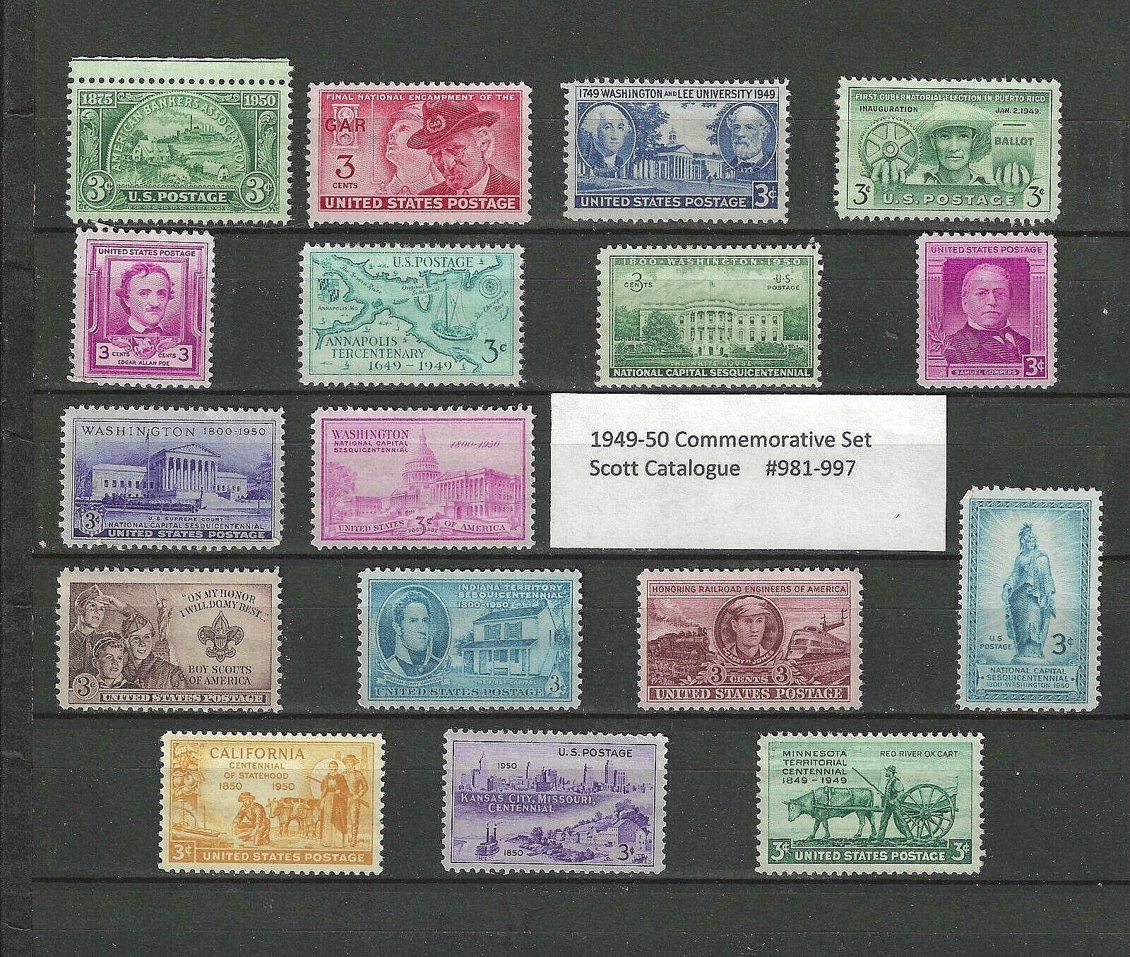 1949-1950 US Commemorative Year Set (Complete) #981-997 MNH  