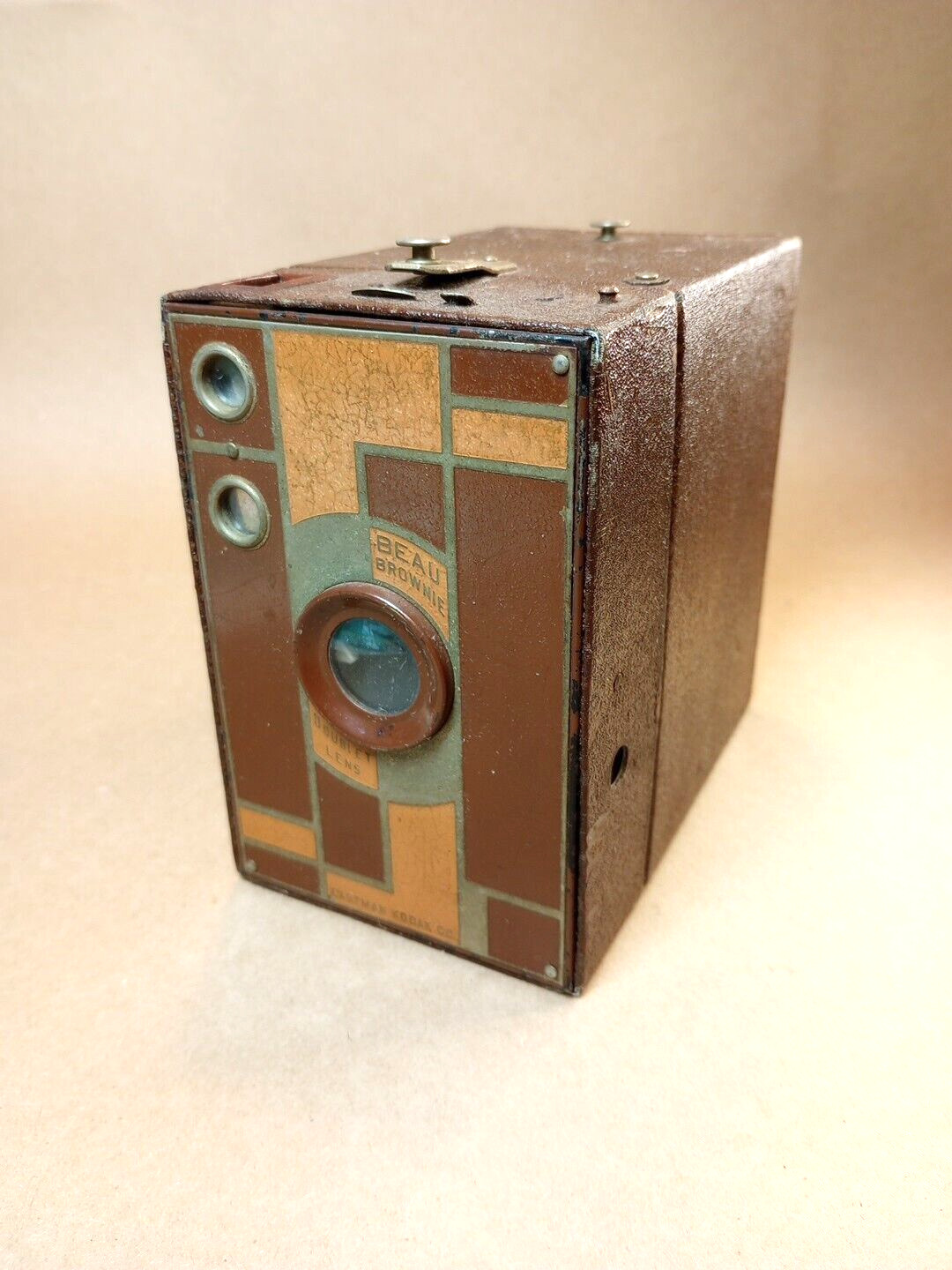 Antique Eastman Kodak Beau Brownie 2A Box Camera Art Deco Two Tone Brown & Tan