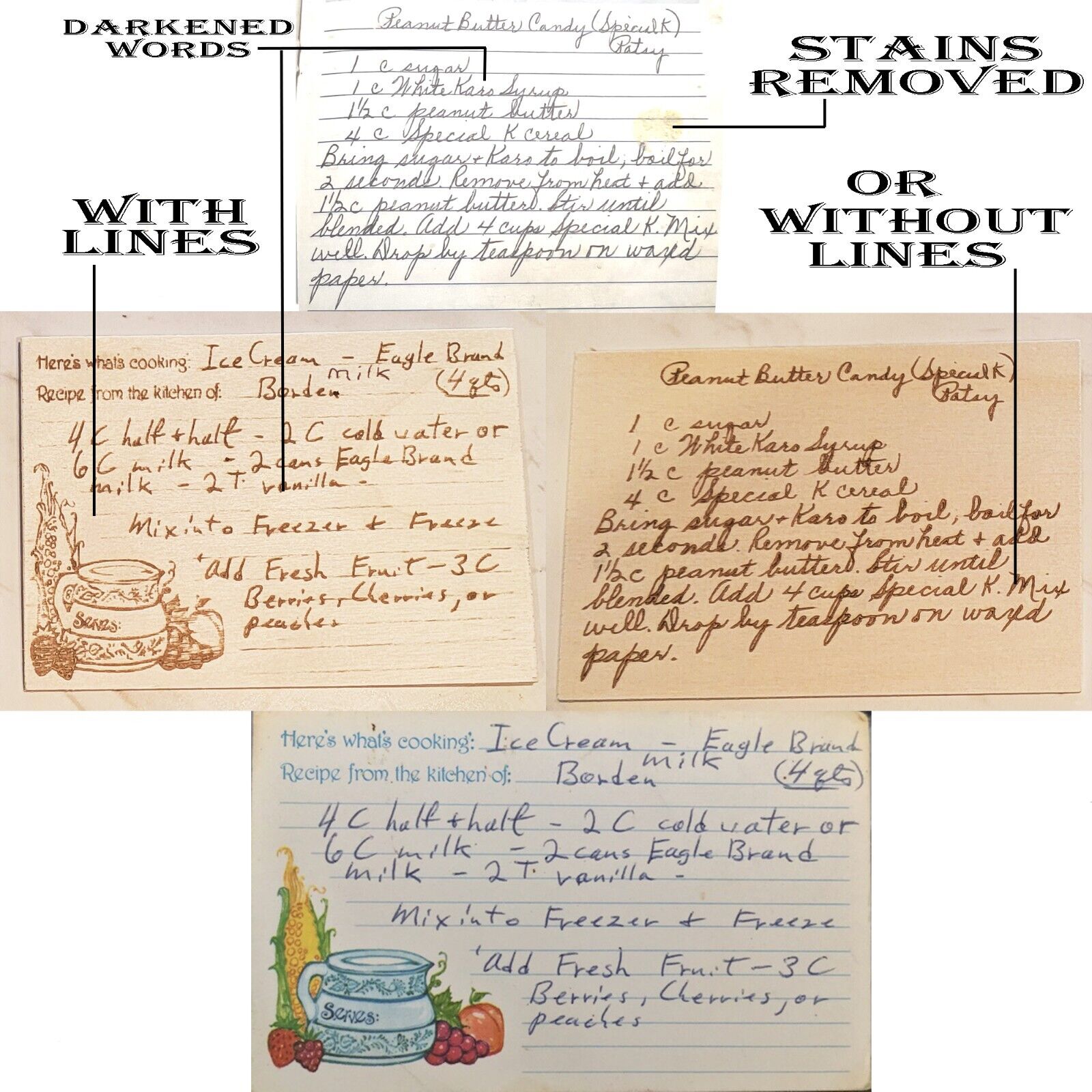 Engraved Handwritten Recipe Wood Card  - Personalized Grandma\'s Recipe Card
