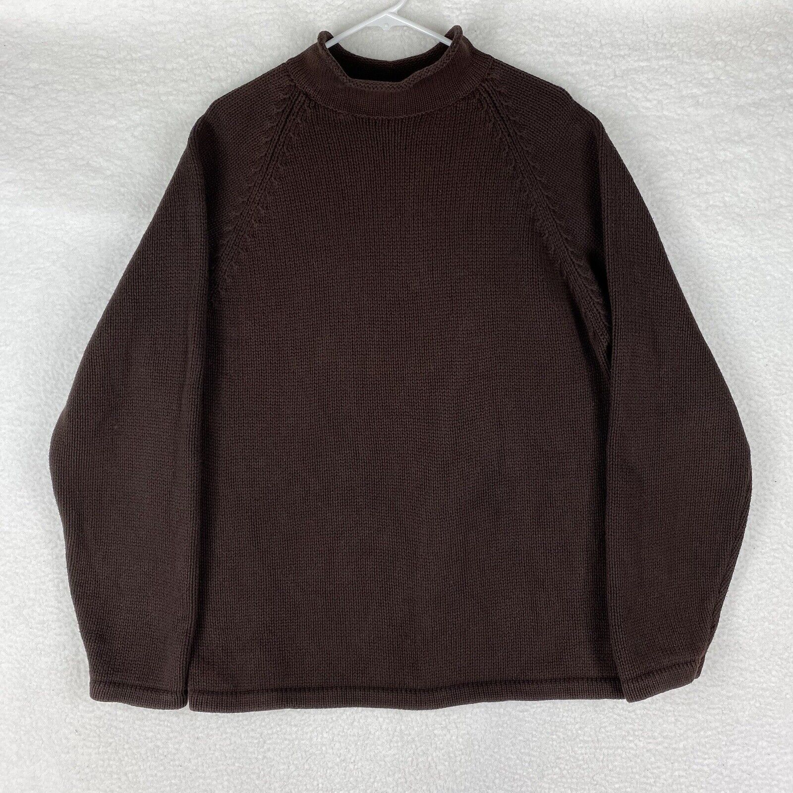 Vintage J Crew Sweater Mens Large Roll Neck Cotton Heavy Knit Pullover Y2K Brown