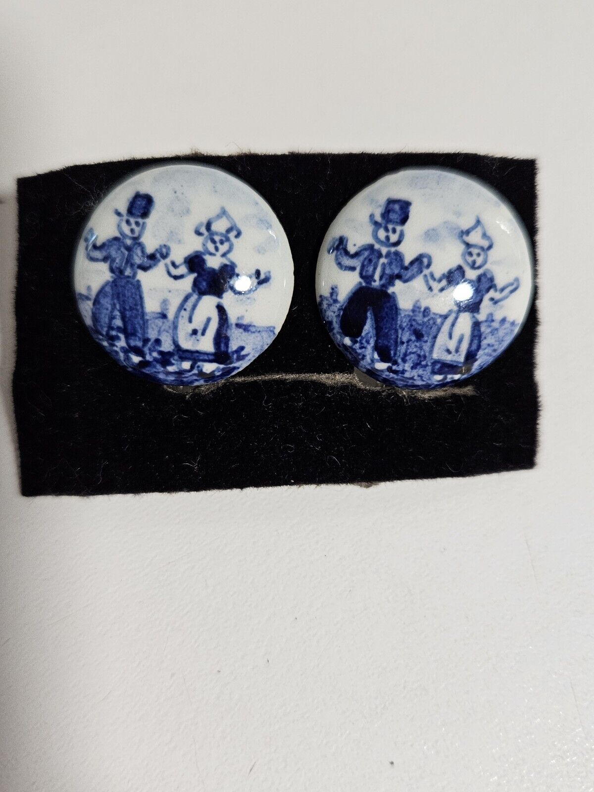 Dutch Delft Blue Pottery Holland Earrings Screw Back Vintage